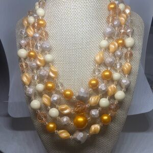 West Germany Signed Vintage Multi Strand Lucite Bead Statement Necklace